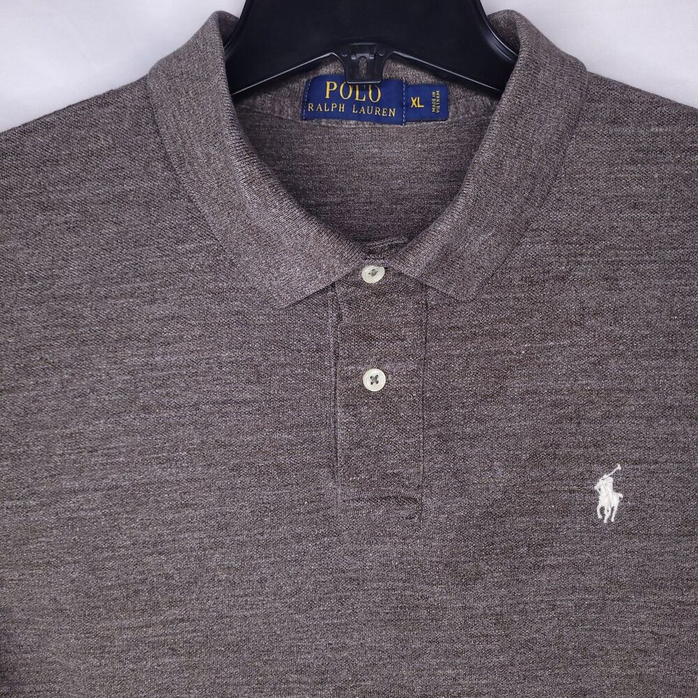 Ralph Lauren Polo Shirt Mens XL Brown White Pony Cotton